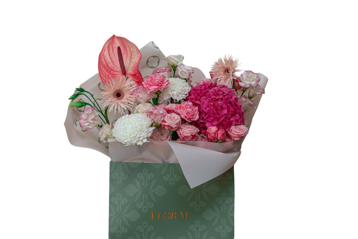 Cotton Candy by FLORAL: pink anthurium and pink spider gerberas