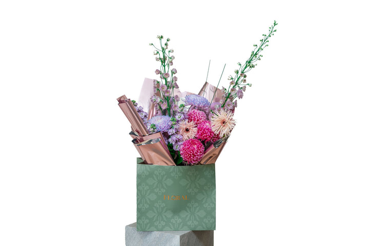Violet Elegance by FLORAL: mauve delphinium and lavender stock